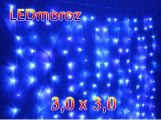 Гирлянда светодиодная Синий Дождь 30 ниток 3 на 3 метра 1200 LED прозрачный провод 