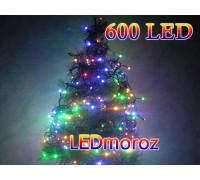 Цветная елочная гирлянда нить 600 LED 220/31 Вольт 48 метров Зеленый провод