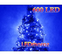 Синяя уличная елочная гирлянда 220/24 Вольта 600 LED 48 метров Зеленый провод