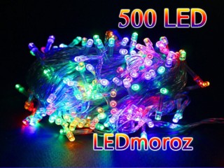 Цветная гирлянда светодиодная нить на елку 500 LED 25 метров Прозрачный кабель